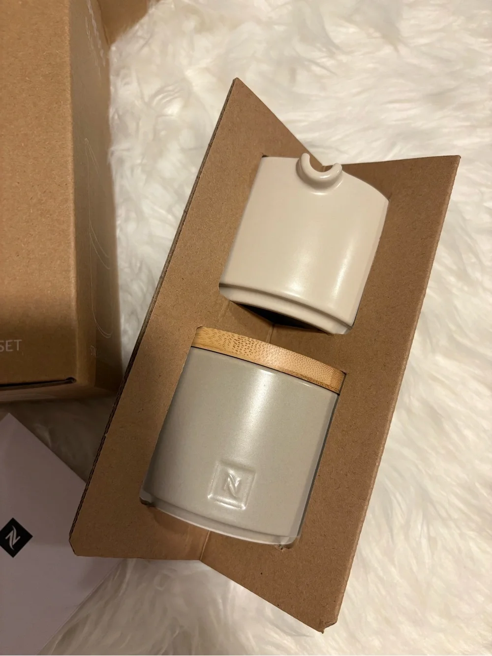 Nespresso Barista Stackable Serving Set - Cream and Gray with Cork Accent